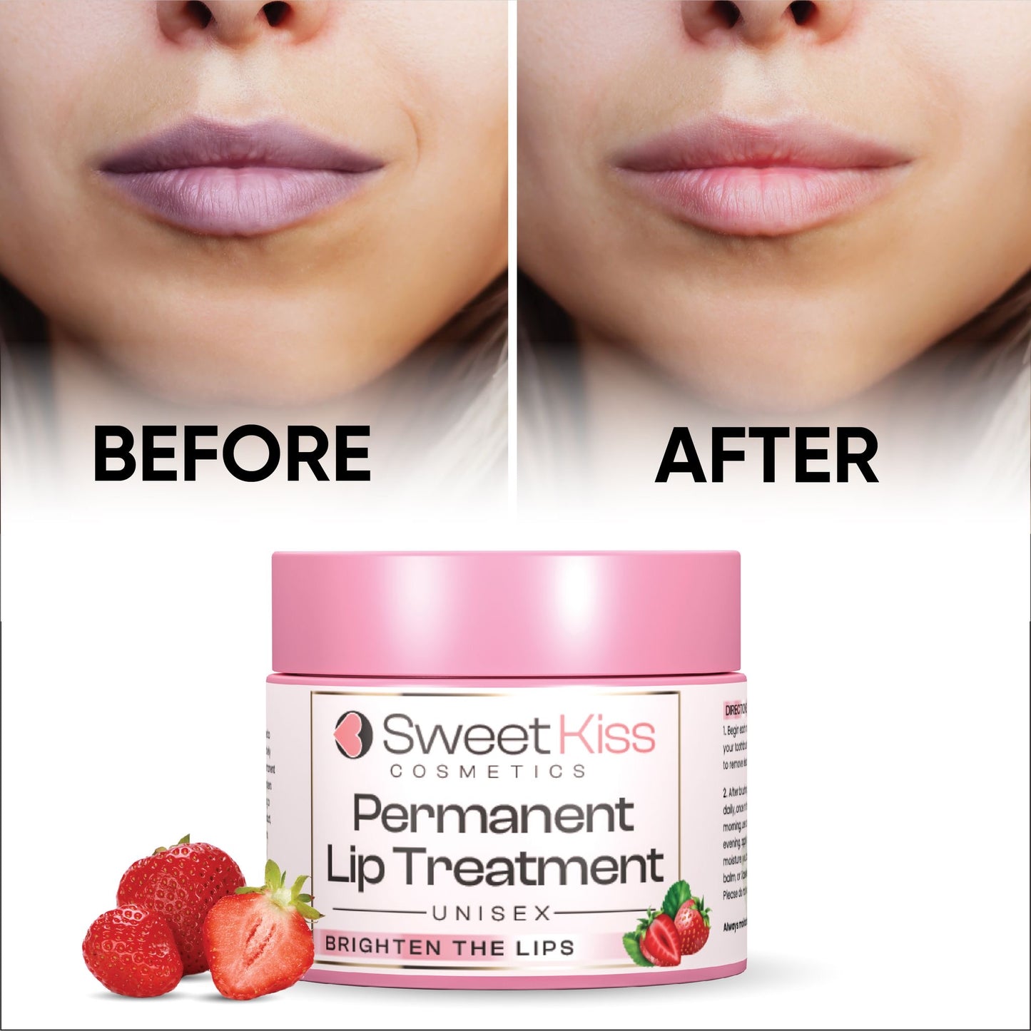 Sweet Kiss Permanent Lip Lightening Treatment – A Perfect Blend of Moisturizing Balm and Exfoliating   Grain-Like  Properties That Brighten Dark Lips|Lip Discoloration. Treatment for Smokers & Non-Smokers | Alpha Arbutin & Licorice Extract Formula