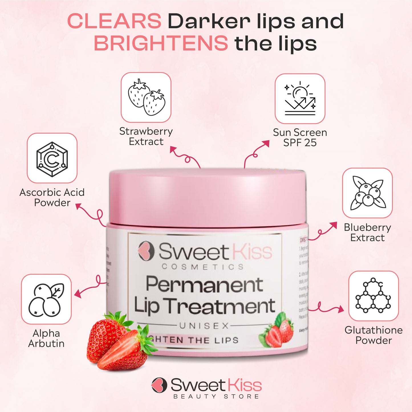 Sweet Kiss Permanent Lip Lightening Treatment – A Perfect Blend of Moisturizing Balm and Exfoliating   Grain-Like  Properties That Brighten Dark Lips|Lip Discoloration. Treatment for Smokers & Non-Smokers | Alpha Arbutin & Licorice Extract Formula
