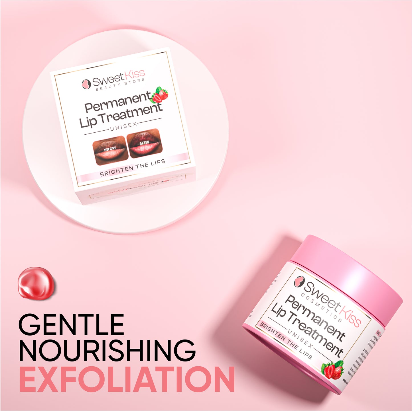Sweet Kiss Permanent Lip Lightening Treatment – A Perfect Blend of Moisturizing Balm and Exfoliating   Grain-Like  Properties That Brighten Dark Lips|Lip Discoloration. Treatment for Smokers & Non-Smokers | Alpha Arbutin & Licorice Extract Formula